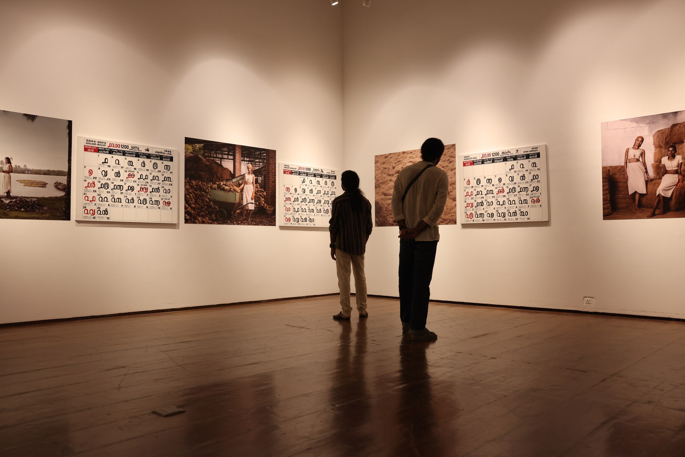 The Golden Yarn of Time installed — Twelve photographs, twelve calendar panels
